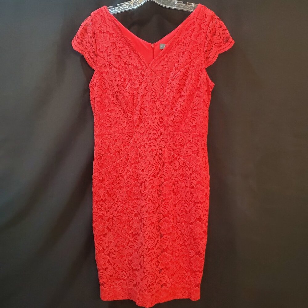 Donna Ricco New York Red Lace Midi Lined Sheath Dress Size 14